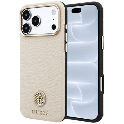 MagSafe Case for Apple iPhone 18 Pro / 17 Pro, Guess, Grained Round Strass Logo, Beige