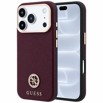 MagSafe Case for Apple iPhone 18 Pro / 17 Pro, Guess, Grained Round Strass Logo, Burgundy