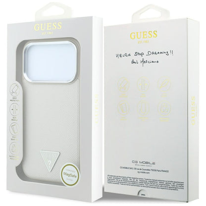MagSafe Case for Apple iPhone 18 Pro / 17 Pro, Guess, Grained Triangle Logo, Beige