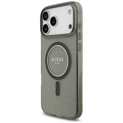 MagSafe Case for Apple iPhone 18 Pro / 17 Pro, Guess, IML Glitter with Pearl Strap, Black