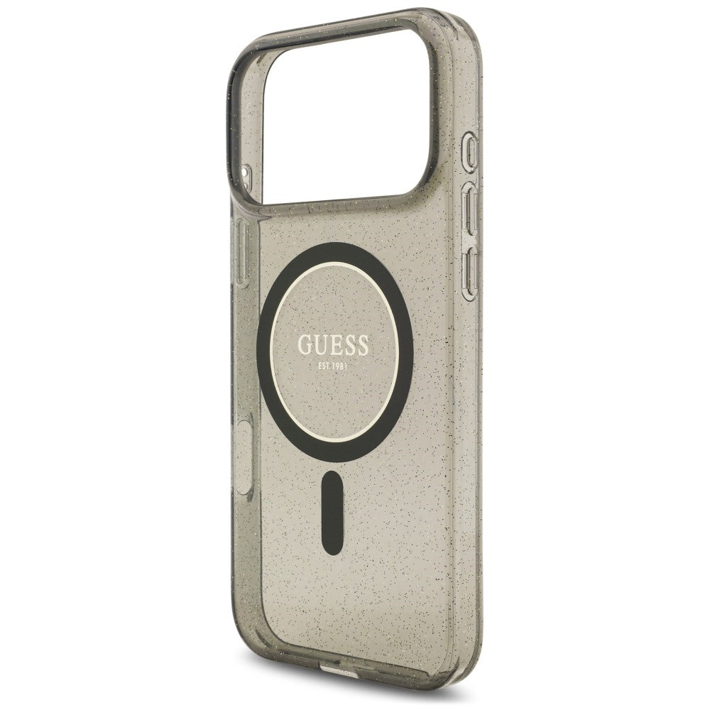 MagSafe Case for Apple iPhone 18 Pro / 17 Pro, Guess, IML Glitter with Pearl Strap, Black