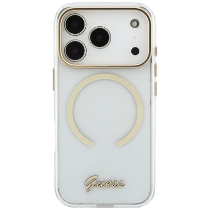 MagSafe-kuori Apple iPhone 18 Pro / 17 Pro -puhelimelle, Guess, IML Script Metal, läpinäkyvä