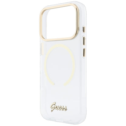 MagSafe-kuori Apple iPhone 18 Pro / 17 Pro -puhelimelle, Guess, IML Script Metal, läpinäkyvä