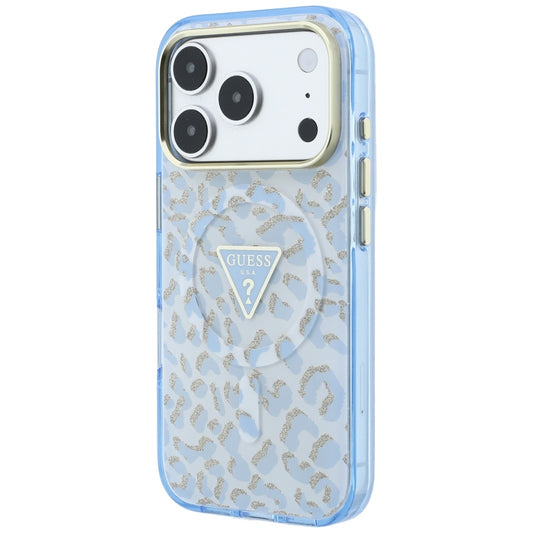 MagSafe-kuori Apple iPhone 18 Pro / 17 Pro:lle, Guess, Leopard Glitter Triangle Logo, Bleu