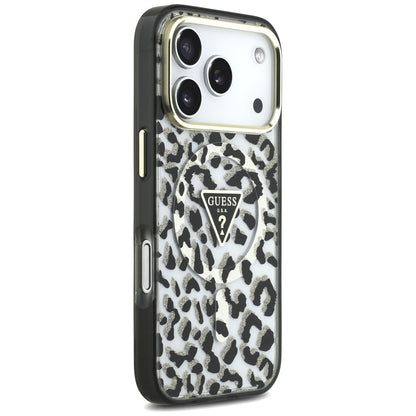 MagSafe-kuori Apple iPhone 18 Pro / 17 Pro:lle, Guess, Leopard Glitter Triangle Logo, Musta