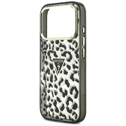 MagSafe-kuori Apple iPhone 18 Pro / 17 Pro:lle, Guess, Leopard Glitter Triangle Logo, Musta