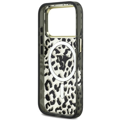 MagSafe-kuori Apple iPhone 18 Pro / 17 Pro:lle, Guess, Leopard Glitter Triangle Logo, Musta