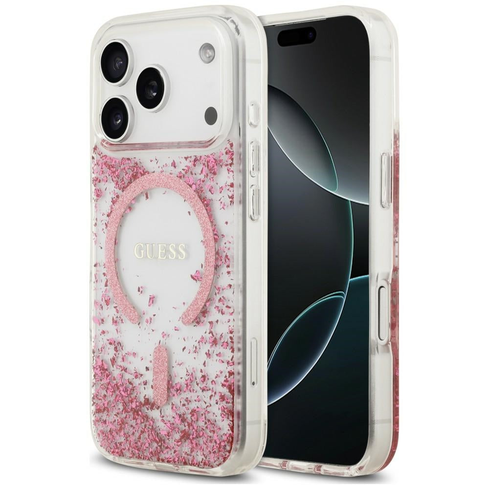 MagSafe-kuori Apple iPhone 18 Pro / 17 Pro:lle, Guess, hartsipohjainen kimallus, vaaleanpunainen
