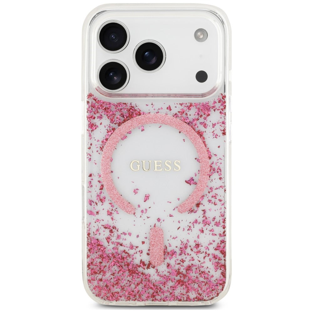 MagSafe-kuori Apple iPhone 18 Pro / 17 Pro:lle, Guess, hartsipohjainen kimallus, vaaleanpunainen