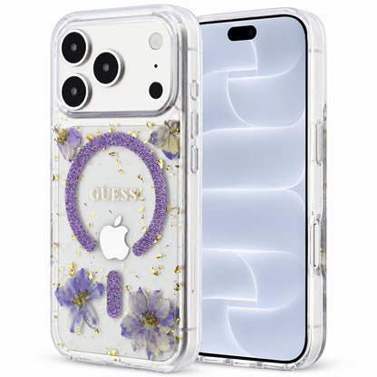 MagSafe-kuori Apple iPhone 18 Pro / 17 Pro:lle, Guess, hartsikukat ja kimallus, violetti