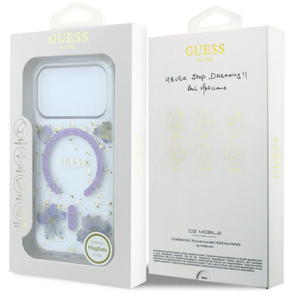 MagSafe-kuori Apple iPhone 18 Pro / 17 Pro:lle, Guess, hartsikukat ja kimallus, violetti