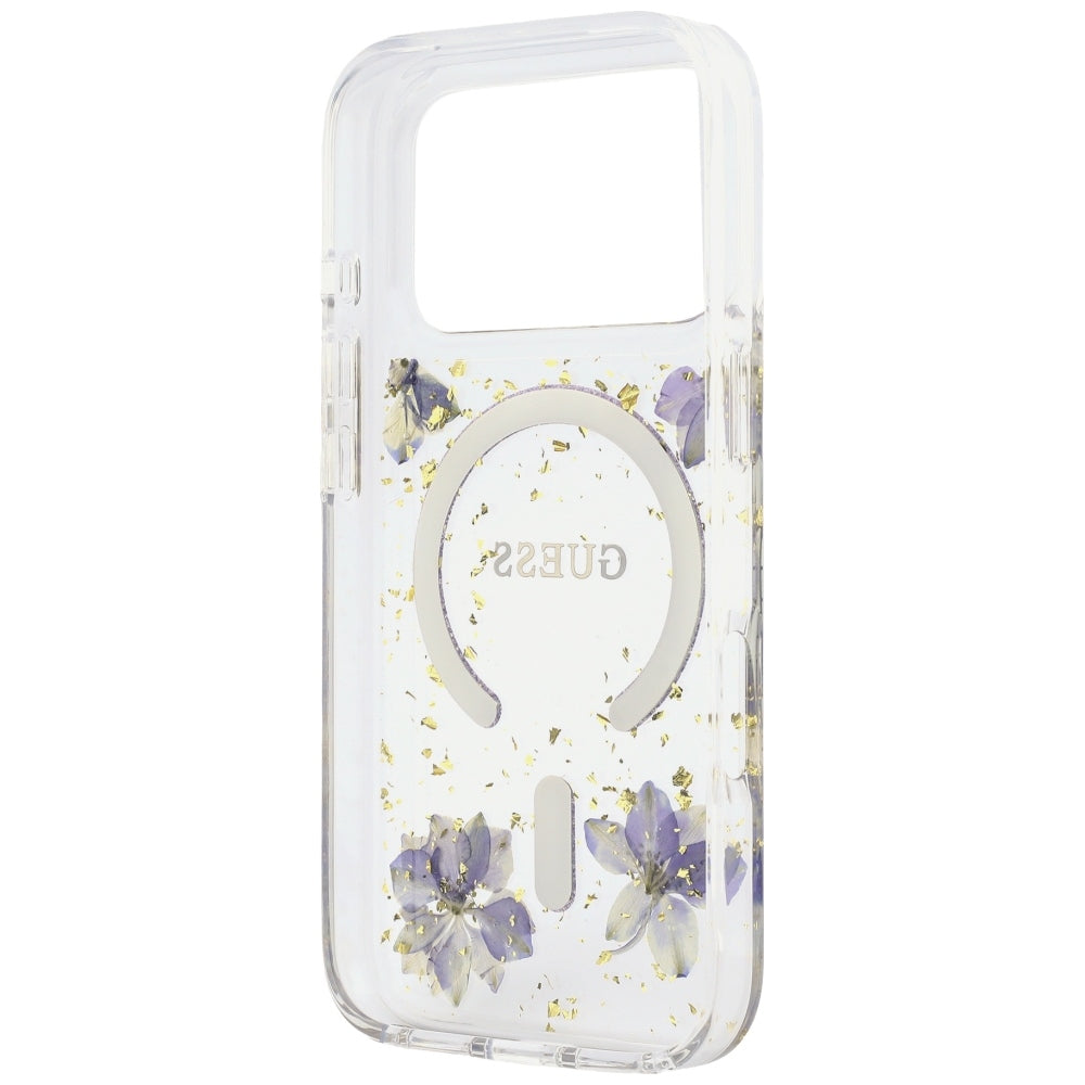MagSafe-kuori Apple iPhone 18 Pro / 17 Pro:lle, Guess, hartsikukat ja kimallus, violetti