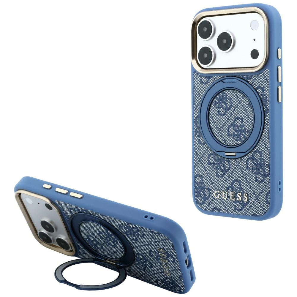MagSafe-kuori Apple iPhone 18 Pro / 17 Pro:lle, Guess, Ring Stand 360 4G Classic Logo, Sininen