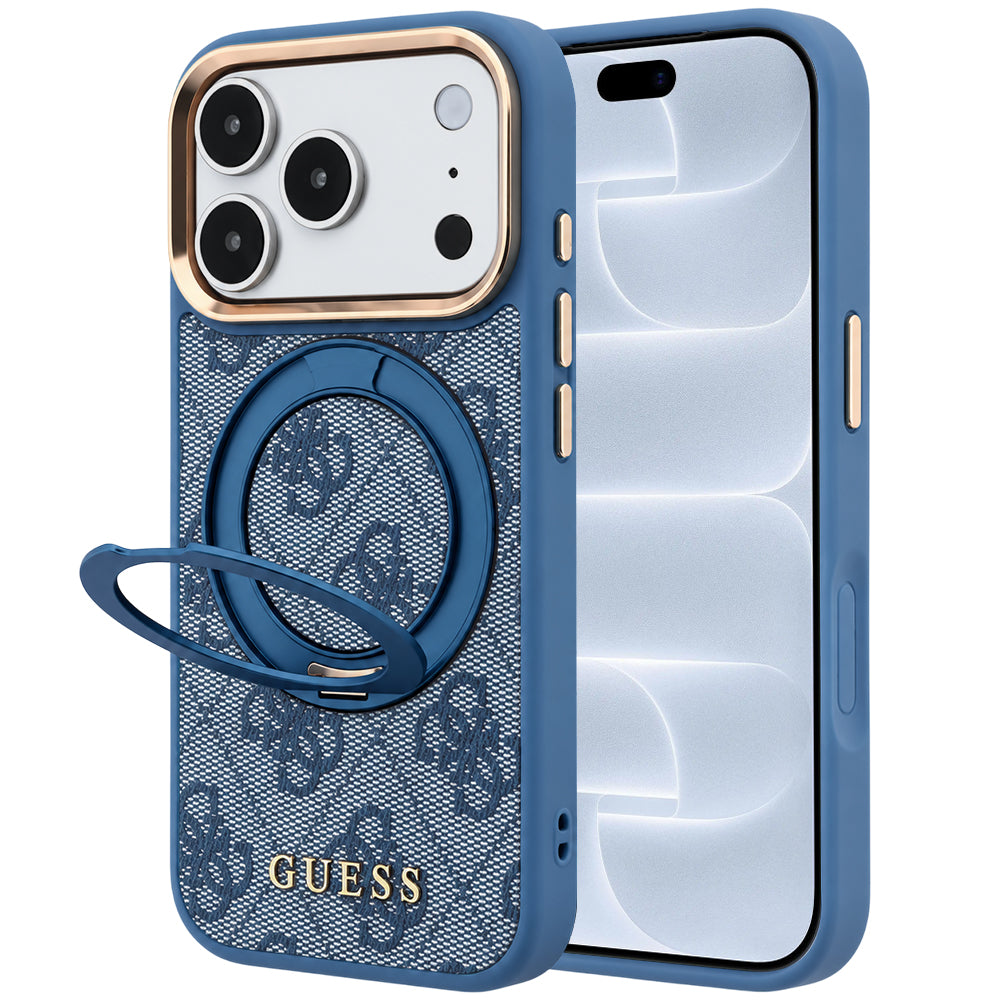 MagSafe-kuori Apple iPhone 18 Pro / 17 Pro:lle, Guess, Ring Stand 360 4G Classic Logo, Sininen