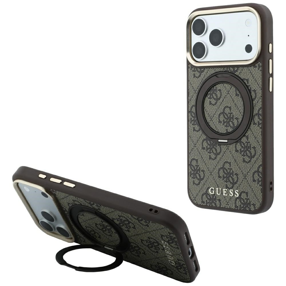 MagSafe-kuori Apple iPhone 18 Pro / 17 Pro:lle, Guess, Ring Stand 360 4G Classic Logo, Ruskea