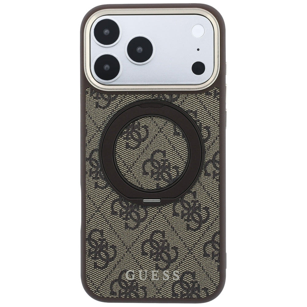 MagSafe-kuori Apple iPhone 18 Pro / 17 Pro:lle, Guess, Ring Stand 360 4G Classic Logo, Ruskea