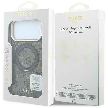MagSafe-kuori Apple iPhone 18 Pro / 17 Pro:lle, Guess, Ring Stand 360 4G Classic Logo, Ruskea