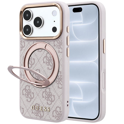 MagSafe-kuori Apple iPhone 18 Pro / 17 Pro:lle, Guess, Ring Stand 360 4G Classic Logo, Vaaleanpunainen