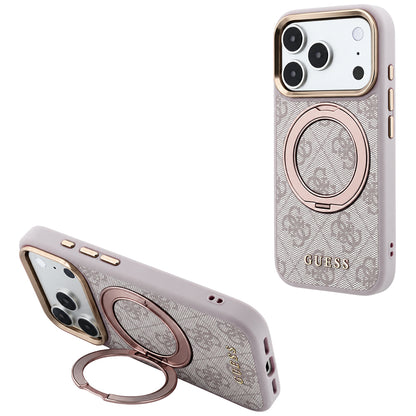 MagSafe-kuori Apple iPhone 18 Pro / 17 Pro:lle, Guess, Ring Stand 360 4G Classic Logo, Vaaleanpunainen