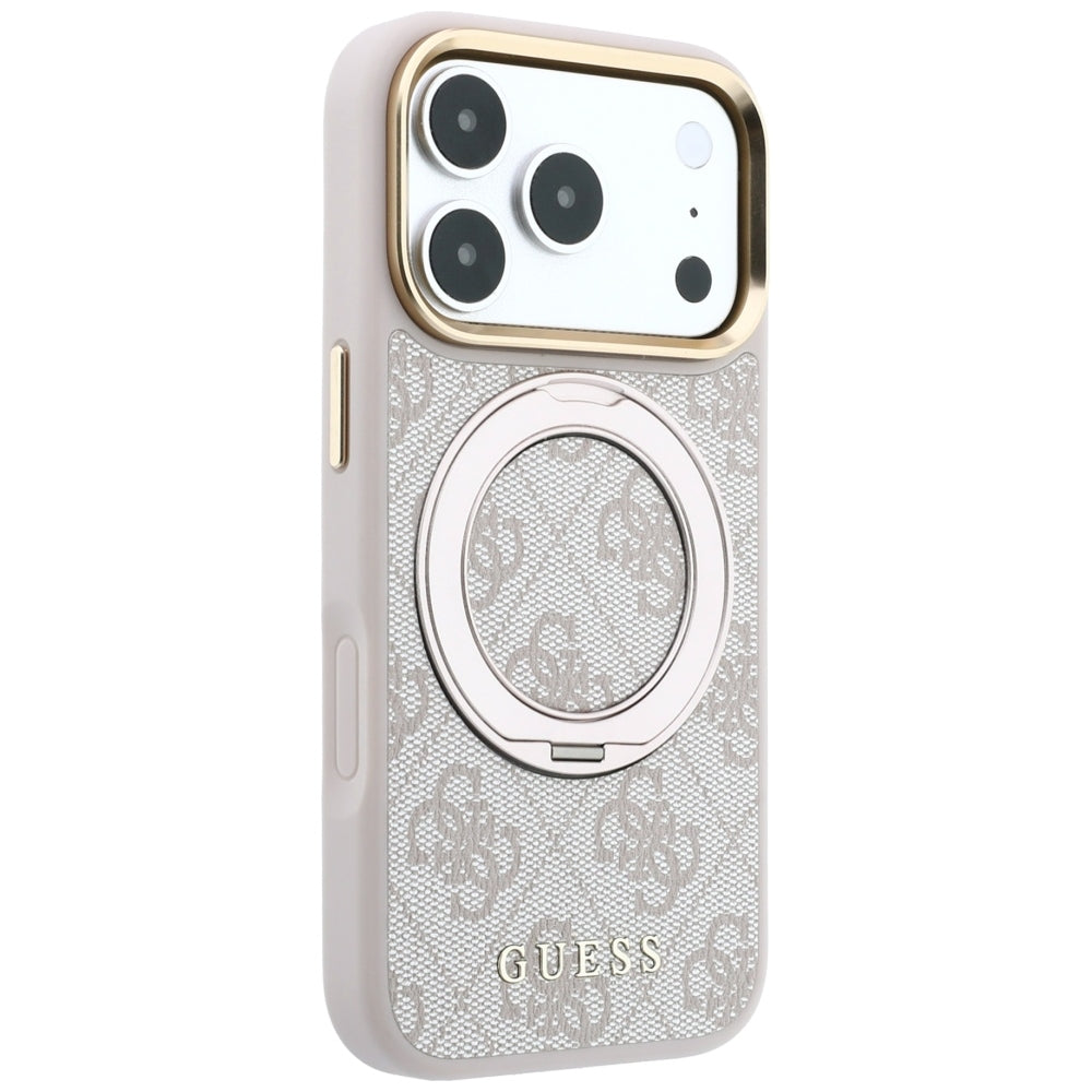 MagSafe-kuori Apple iPhone 18 Pro / 17 Pro:lle, Guess, Ring Stand 360 4G Classic Logo, Vaaleanpunainen