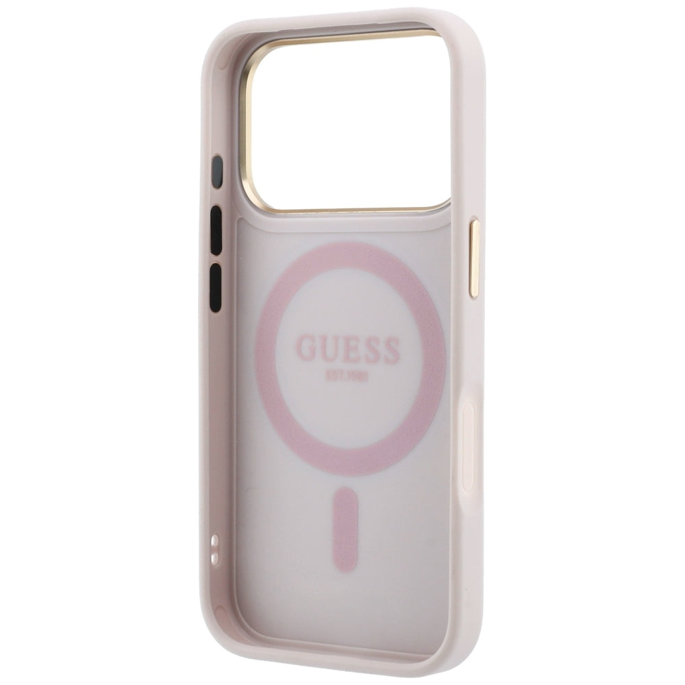 MagSafe-kuori Apple iPhone 18 Pro / 17 Pro:lle, Guess, Ring Stand 360 4G Classic Logo, Vaaleanpunainen