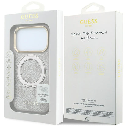 MagSafe-kuori Apple iPhone 18 Pro / 17 Pro:lle, Guess, Ring Stand 360 4G Classic Logo, Vaaleanpunainen