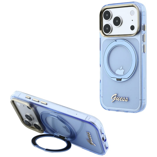MagSafe-kuori Apple iPhone 18 Pro / 17 Pro:lle, Guess, Ring Stand Script Metal Logo, sininen