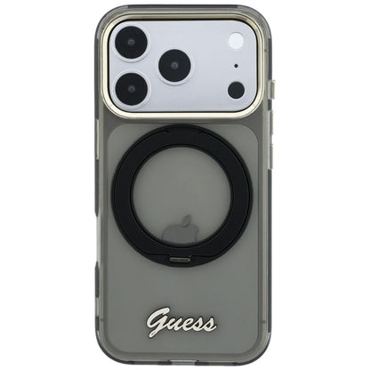 MagSafe-kuori Apple iPhone 18 Pro / 17 Pro:lle, Guess, Ring Stand Script Metal Logo, Musta