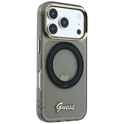 MagSafe-kuori Apple iPhone 18 Pro / 17 Pro:lle, Guess, Ring Stand Script Metal Logo, Musta
