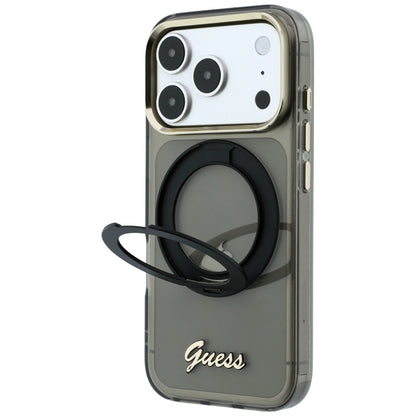 MagSafe-kuori Apple iPhone 18 Pro / 17 Pro:lle, Guess, Ring Stand Script Metal Logo, Musta