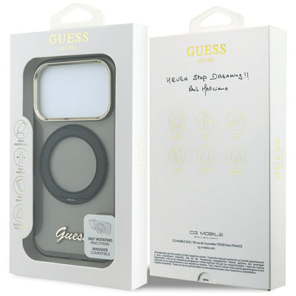 MagSafe-kuori Apple iPhone 18 Pro / 17 Pro:lle, Guess, Ring Stand Script Metal Logo, Musta