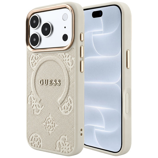MagSafe-kuori Apple iPhone 18 Pro / 17 Pro -puhelimelle, Guess, Saffiano Peony Ring, beige