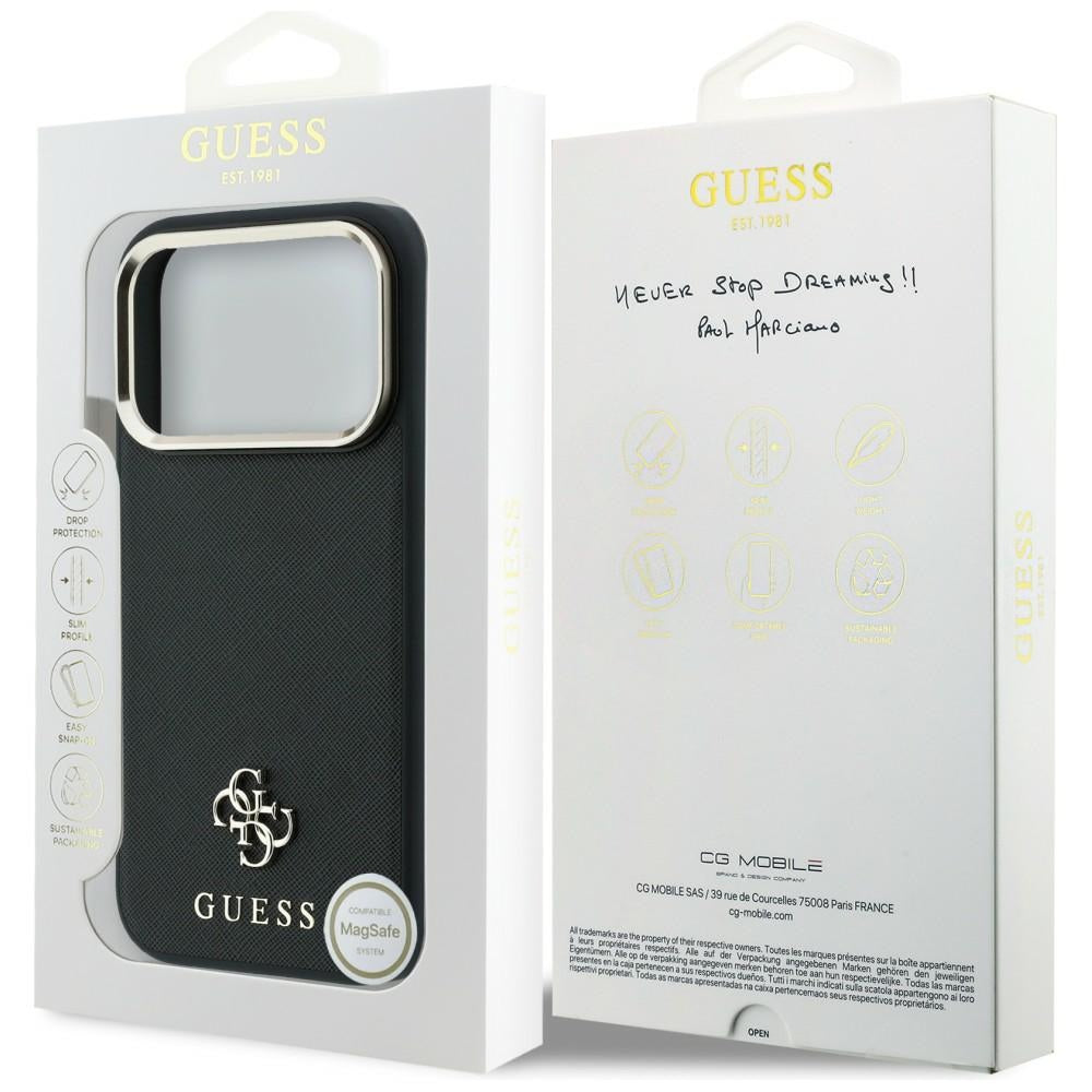 MagSafe-kuori Apple iPhone 18 Pro / 17 Pro:lle, Guess, Saffiano Small 4G Classic, Musta
