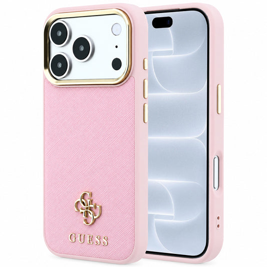 MagSafe-kuori Apple iPhone 18 Pro / 17 Pro -puhelimelle, Guess, Saffiano Small 4G Classic, vaaleanpunainen