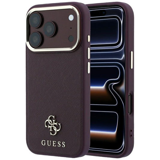 MagSafe-kuori Apple iPhone 18 Pro / 17 Pro:lle, Guess, Saffiano Small 4G Classic, Viininpunainen