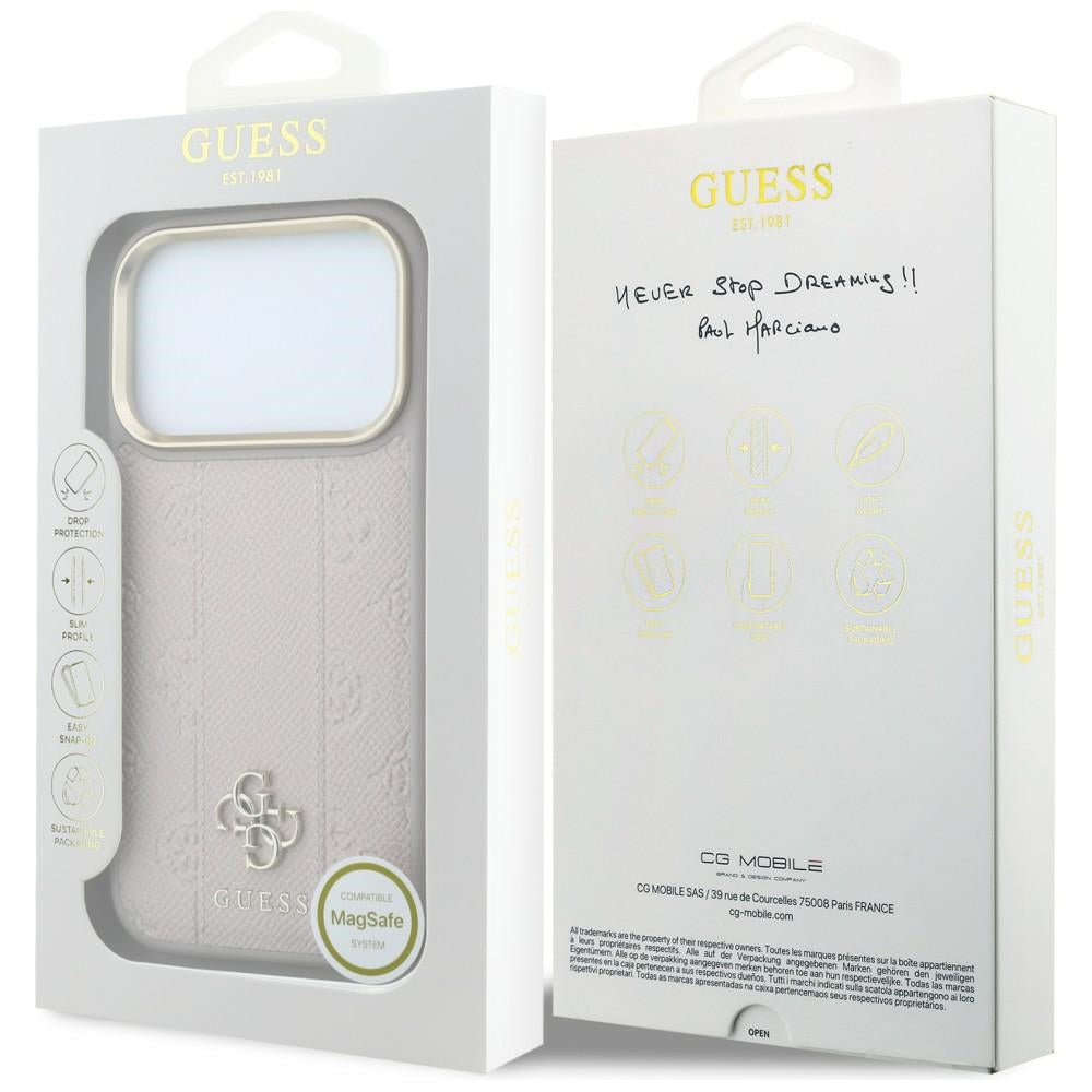 MagSafe-kuori Apple iPhone 18 Pro / 17 Pro:lle, Guess, Stripe Peony 4G, Vaaleanpunainen