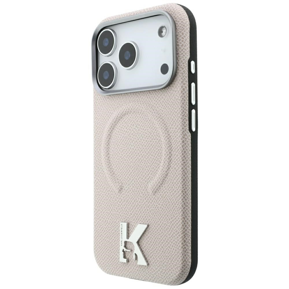MagSafe-kuori Apple iPhone 18 Pro / 17 Pro:lle, Karl Lagerfeld, Karkeapintainen kohokuvioitu rengas, Beige