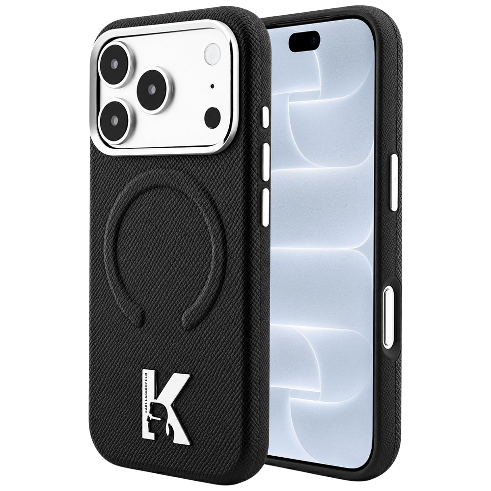 MagSafe-kuori Apple iPhone 18 Pro / 17 Pro:lle, Karl Lagerfeld, Karkeapintainen kohokuvioitu rengas, Musta