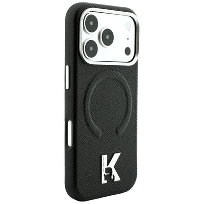 MagSafe-kuori Apple iPhone 18 Pro / 17 Pro:lle, Karl Lagerfeld, Karkeapintainen kohokuvioitu rengas, Musta