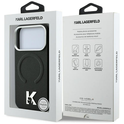 MagSafe-kuori Apple iPhone 18 Pro / 17 Pro:lle, Karl Lagerfeld, Karkeapintainen kohokuvioitu rengas, Musta