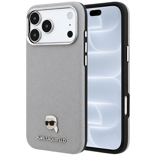 MagSafe-kuori Apple iPhone 18 Pro / 17 Pro:lle, Karl Lagerfeld, Karhennettu Karl Head's Metal, Harmaa