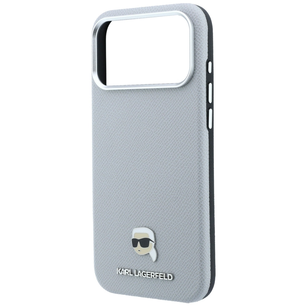 MagSafe Case for Apple iPhone 18 Pro / 17 Pro, Karl Lagerfeld, Grained Karl Head's Metal, Gray