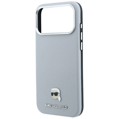 MagSafe Case for Apple iPhone 18 Pro / 17 Pro, Karl Lagerfeld, Grained Karl Head's Metal, Gray