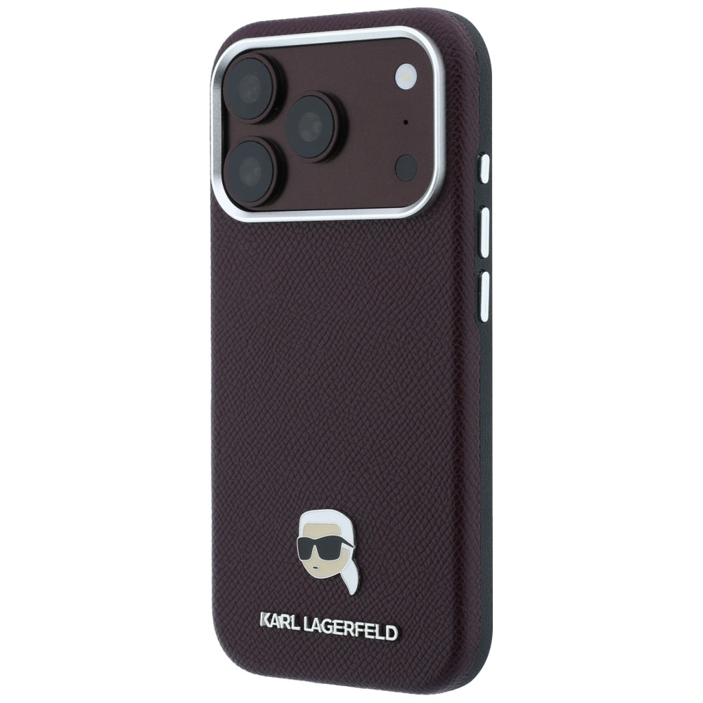 MagSafe Case for Apple iPhone 18 Pro / 17 Pro, Karl Lagerfeld, Grained Karl Head's Metal, Burgundy