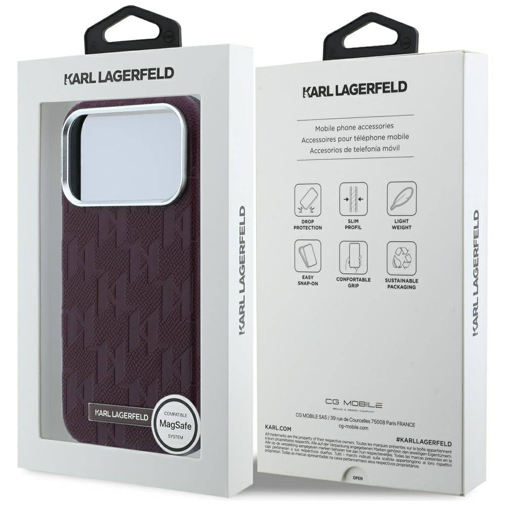 MagSafe Case for Apple iPhone 18 Pro / 17 Pro, Karl Lagerfeld, Grained Mono Resin Logo, Burgundy