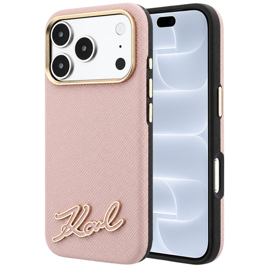 MagSafe-kuori Apple iPhone 18 Pro / 17 Pro:lle, Karl Lagerfeld, rakeistettu hartsilogo, vaaleanpunainen