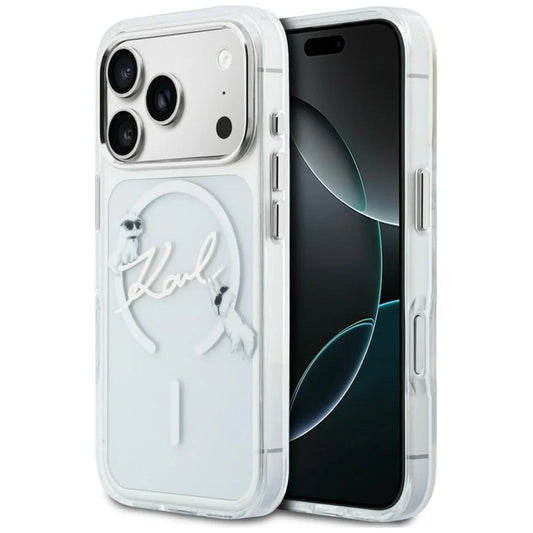 MagSafe Case for Apple iPhone 18 Pro / 17 Pro, Karl Lagerfeld, IML Choupette Karl Script Logo, Transparent