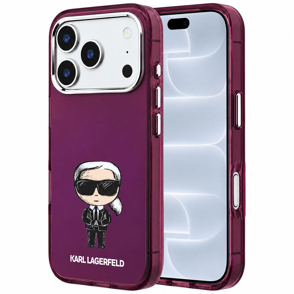 MagSafe-kuori Apple iPhone 18 Pro / 17 Pro -puhelimelle, Karl Lagerfeld, HC IML Ikonik Sketch Print, viininpunainen