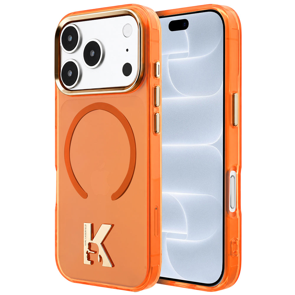 MagSafe-kuori Apple iPhone 18 Pro / 17 Pro -puhelimelle, Karl Lagerfeld, IML Karl Head -logo, oranssi