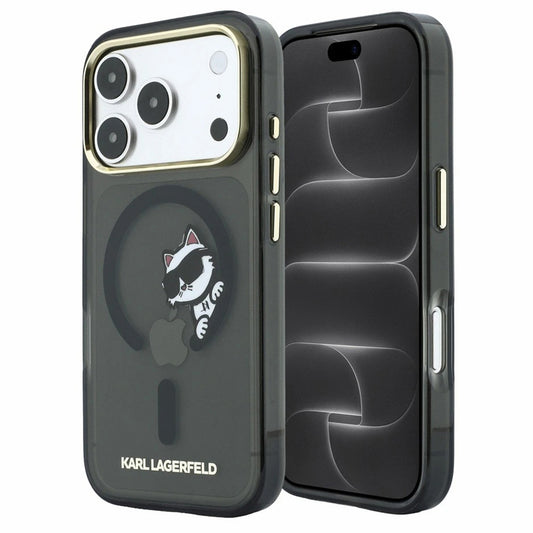 MagSafe-kuori Apple iPhone 18 Pro / 17 Pro:lle, Karl Lagerfeld, IML Peekaboo -kuvio ja metallikehys, musta